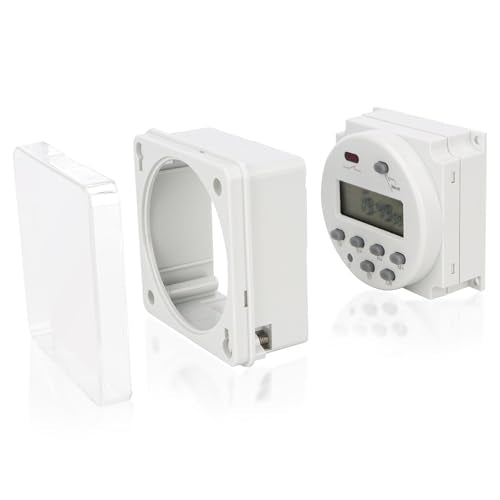 Baomain Time Switch Relay with Waterproof Cover,Digital LCD Programmable Timer,110V AC Input,200-250V 16A Output,28 Programs Daily/Weekly Schedule,CN101A for Lighting and Equipment Control - size: Timer with Cover