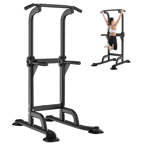 SogesHome Pull Up Station Dip Station Dip Stand Power Tower Adjustable Height Multi-Functional Home Strength Training Fitness Workout Station