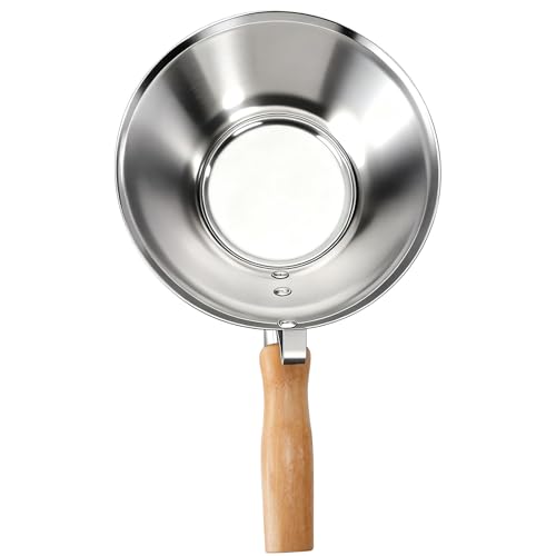 Peohud Stainless Steel Bucket Scoop, Heavy Duty Bucket Dipper with Wood Handle for Cement, Thick Stucco Tools for Material Handling, Construction Site, Landscaping Garden