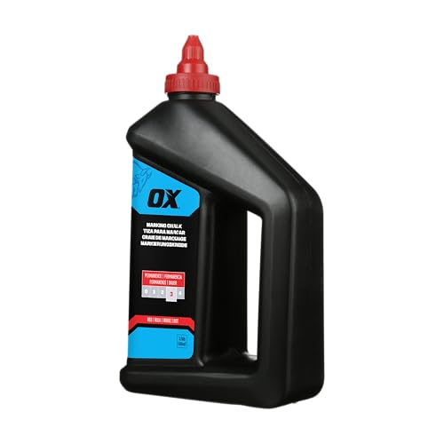 OX Red Chalk Line Powder 2.5lb - Permanent Marking Chalk Refill | Weather-resistant chalk reel refill, quick-fill nozzle, works on wood, concrete, stone, metal, plasterboard - color: Red
