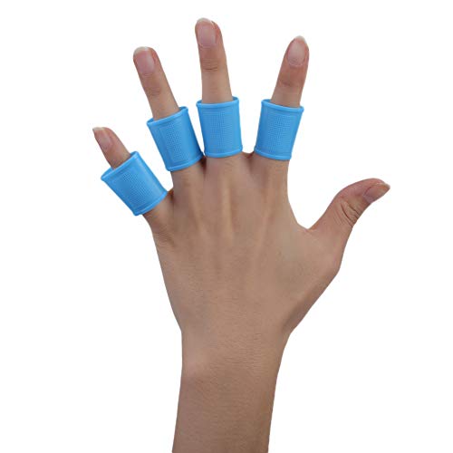 Finger Sleeves, 8pcs Finger Protector Silicone Finger Tube Golf Gloves Golf Finger Protector Tape Anti Slip Elasticity Golfer Swing Grip Golf Finger Band Cover Sets (Blue) - color: Blue