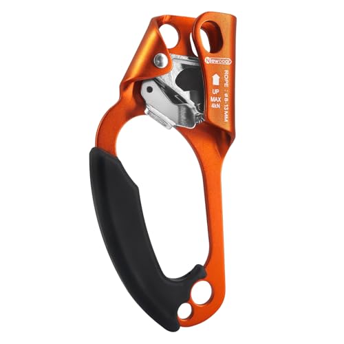 NewDoar UIAA & CE Certified Hand Ascender Rock Climbing Tree Arborist Rappelling Gear Equipment Rope Clamp for 8~13MM Rope - color: Orange-Left