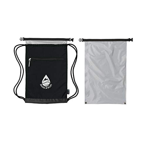 Skog Å Kust GymSak | Patented 2-in-1 Drawstring Cinch Bag with Removable Waterproof Dry Bag | Black & Grey - color: Black
