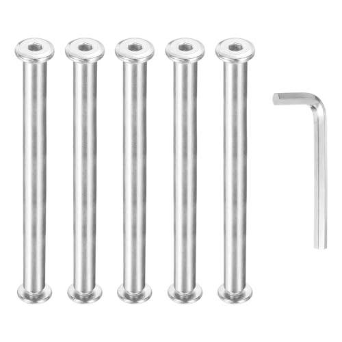 PATIKIL M6x6mm Hex Chicago Screws 8x100mm, 5Pcs 304 Stainless Steel Metric Hex Drive Socket Cap Binding Post Screw Posts for Scrapbook Leather Belt Album Furniture Repair, Silver - size: M6x6mm, 8x100mm