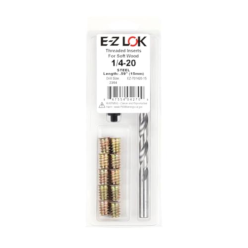 E-Z LOK Threaded Inserts for Wood, Repair Installation Kit, Includes Steel Hex Drive Flanged Thread Inserts, 1/4-20 Internal Thread, 15mm Length, Drill, Installation Tool - style: 1/4-20 Internal Thread