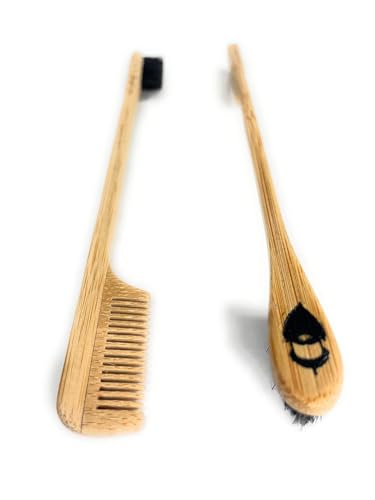 2-in-1 Sapling Mustache Brush & Comb (2-pack) from Green Beard Grmng - Boar Bristle & Bamboo