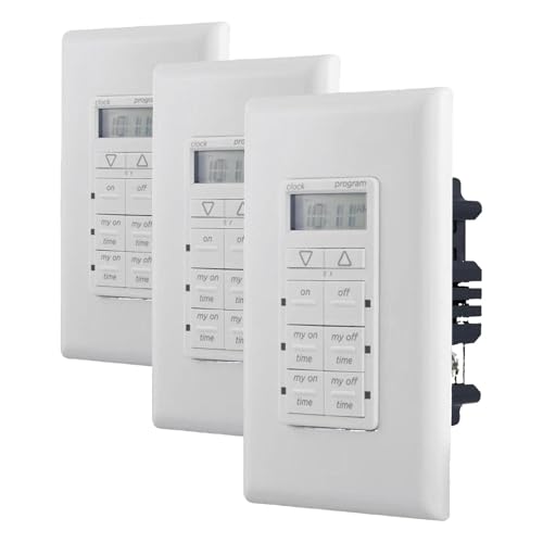 myTouchSmart in-Wall Digital Timer,4 Programmable On/Off Buttons,2 Easy On/Off Buttons,24 Hour Daily Cycles,Blue LED Indicators with Battery Backup for Indoor/Outdoor Lights, Fans, 26893 (Pack of 3) - size: 24-Hours (Pack of 3)