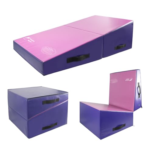 Kangaroo Hoppers Gymnastics Cheese Wedge Mat for Kids Ages 1-12 | 3 Sizes Folding Incline Mat with High-Density EPE Foam and Removable PVC Leather Cover, Home Gym Training Equipment - color: Purple/Pink, size: 34" x 24" x 13"
