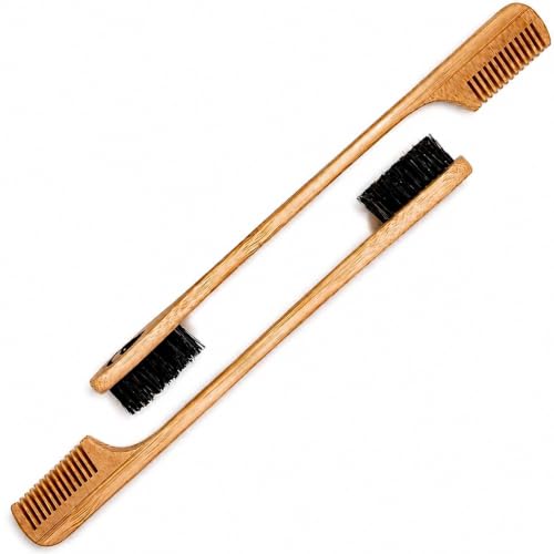 2-in-1 Sapling Mustache Brush & Comb (2-pack) from Green Beard Grmng - Boar Bristle & Bamboo