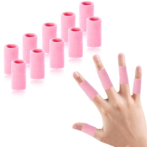 Finger Compression Sleeves, 10 Pcs | Finger Protectors Cots for Arthritis Swelling Basketball Sport, Breathable Elastic - color: Pink