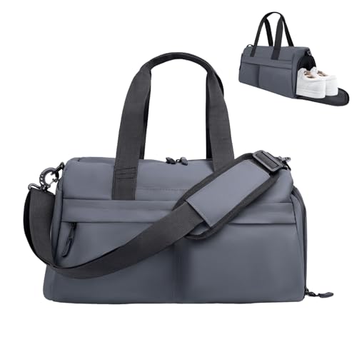Small Gym Bag for Men Women - 17" Waterproof Duffel Bag with Shoe Compartment & Wet Pocket, Lightweight Carry On Overnight Weekender for Air Travel, Sports Workout Fitness Duffel