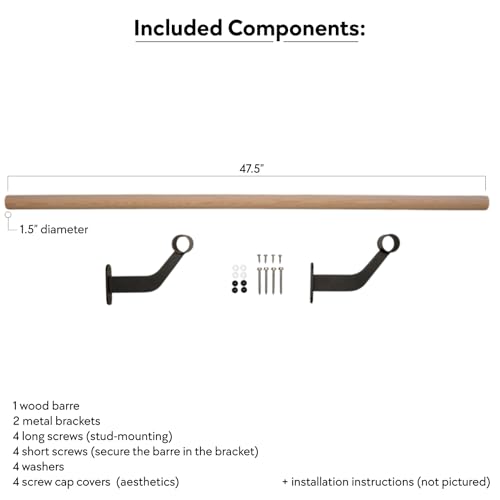 Wall-Mounted Ballet Barre for Home Dance, Exercise, Fitness, Stretching - Made in USA - size: 4 ft