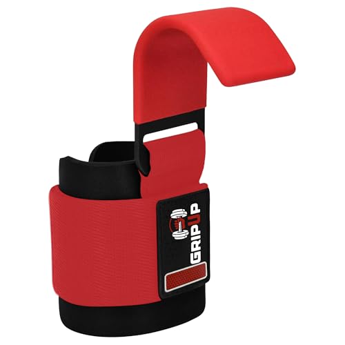 Weight Lifting Hooks – Heavy Duty Gym Straps for Deadlifts, Pull-Ups, Rows & Strength Training Secure Grip Support for Weightlifting, Powerlifting CrossFit Nylon & Neoprene Padding - color: Red
