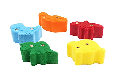 Atomik Rock Climbing Holds Set of 5 Screw-On Dinosaur Footholds in Assorted Bright Tones