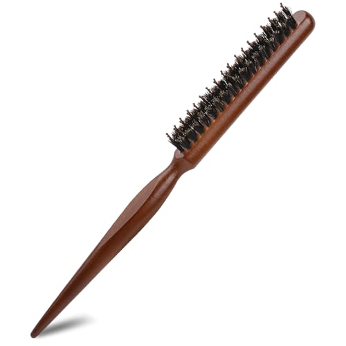 Boar Bristle Teasing Brush for Slick Back Hair, Hair Teasing Brushes for Women Styling Brush with Wooden Rat Tail Handle for Edge Control, Backcombing, Thin Thick Curl Training to Create Volume Smooth