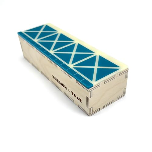 Teak Tuning x Session Wooden Fingerboard Ramp, Shred Ledge Grind Box, Baltic Birch Wood, Acrylic Mosaic in Teal and Cream, 9x3x2.25 Inches