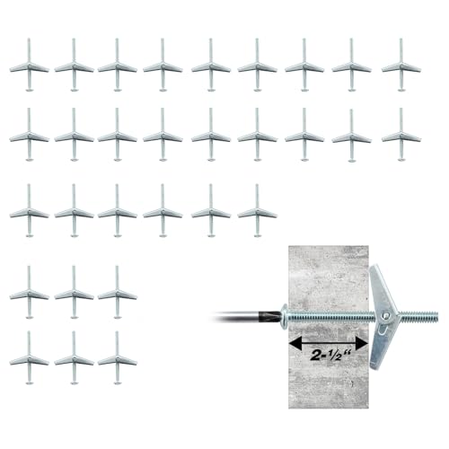 Toggle Bolts 1/8", 20pcs Butterfly Toggle Anchors for Drywall, Mental Hollow Wall Anchors, HOME MASTER HARDWARE Toggle Bolt and Wing Nut Set - size: 1/8"(30pcs)