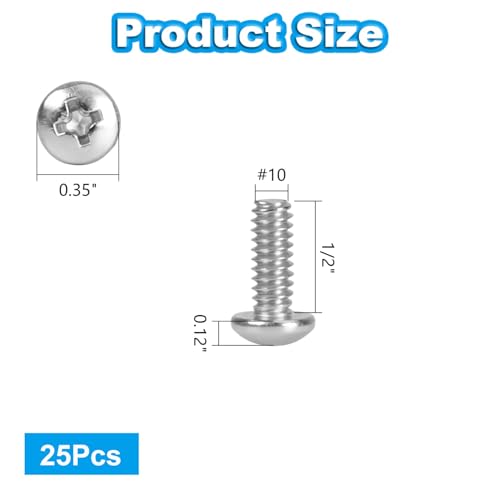 25 Pcs #10-24 x 1/2" Pan Head Machine Screws, 304 Stainless Steel, Truss Head Bolts, Full Thread, Bright Finish, Phillips Drive for Furniture Repairs and 3D Printer - size: #10-24 x 1/2"