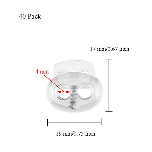 Spring Elastic Fastener Toggles Plastic Cord Lock Buttons Stopper Slider Thread Smooth Hold Tightly - color: Double Holes Clear-17*19mm 40pcs