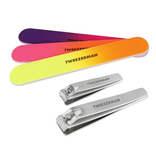 Tweezerman Stainless Steel Nail Clipper Combo Set with 3 Nail Files Neon - color: Stainless Steel W/Nail Files