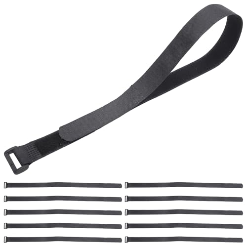 ABOOFAN 12pcs Elastic Hook and Loop Straps with Buckles 25mm X 600mm Reusable Fastening Ties Cargo Binding Belt for Yoga Mat Carrying and Drone Storage