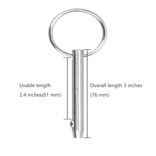 2 PCS Marine 316 Stainless Steel Quick Release Pin Bimini Top Pin, Diameter 1/4"(6.3 mm), Overall Length 3"(76 mm), Usable Length 2.4"（61 mm - size: 2 Pieces