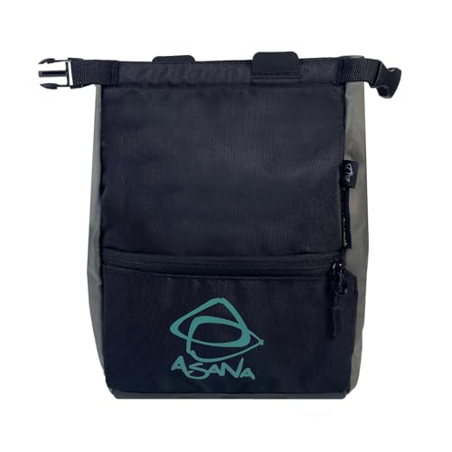 Asana Huckit Chalk Bucket Bouldering - Large XL Chalk Pot with Magnetic Tabs & Inner Buckle - Fleece Lining for Mess Reduction - Expanding Pockets & Brush Holders - Ideal for Climbing - color: Moss