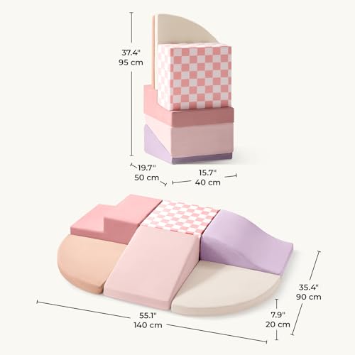 Tiny Land Soft Foam Climbing Blocks for Toddlers, 6-Piece Foam Blocks | Indoor Playground Baby Climbing Toys, Ideal Gift for Kids Activity Crawling and Sliding Foam Play Set (Pink Pastel) - color: Pink Pastel
