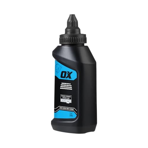 OX Black Chalk Line Powder 8oz - Permanent Chalk Refill | Weather-resistant marking chalk, quick-fill nozzle, quarter-turn cap, 8oz refill for chalk reel, wood, concrete, metal - color: Black - Permanent