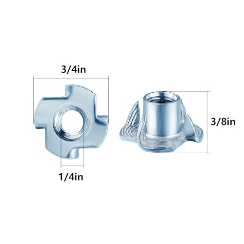 T-Nuts 1/4 * 20 (100 pcs), zinc Plated Steel, for Wood, Climbing Holds and cabinets - color: Zinc, size: 1/4"-20