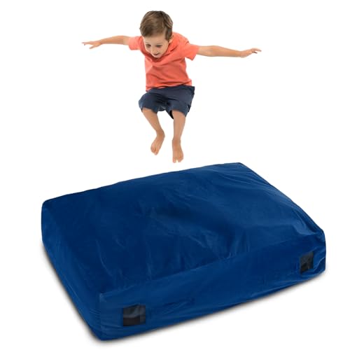 Goplus Crash Pad, (4.75x4.75ft/ 4x3ft) Sensory Mat with Foam Blocks and Washable Velvet Cover for Kids and Adults Play, Therapy, Jump, Relax - color: 48"x36",Blue