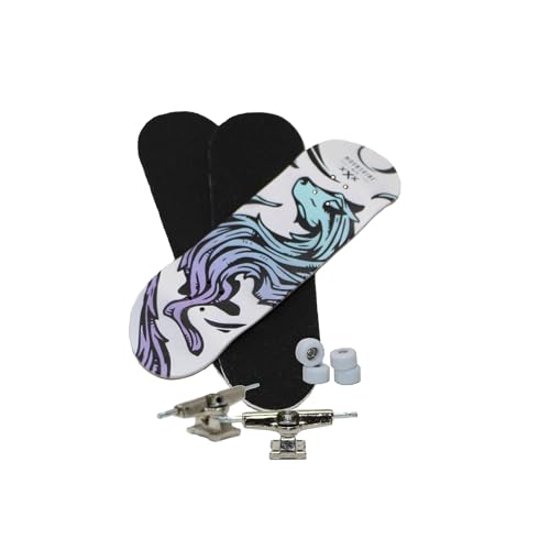 Moonshine Mfg Complete Fingerboard – Miniclipse Graphic - 101mm x 38mm Deck, Mini Skateboard Trucks, Wheels, Grip & Skate Tool Included - Finger Skate Kit for Adults - style: Miniclipse