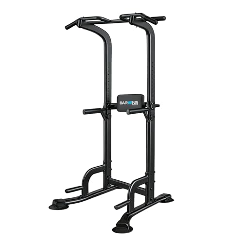 BARWING Pull Up Bar Station, Power Tower, Dip Station with 3D Backrest, Multi-Function Strength Training Stand Rack, Adjustable Height Dip Bar for Home Gym Workout Stand Fitness Exercise Equipment - color: Dark grey