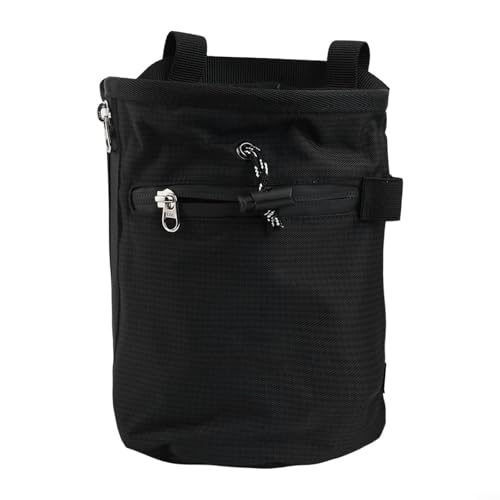 Climbing Chalk Bag with Drawstring Closure Nylon Gymnastics Powder Bucket for Rock Climbing Weightlifting Bouldering Adjustable Waist Belt and Carabiner(Black) - size: Black