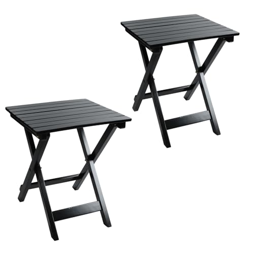Outdoor Wooden Side Table, Folding Patio End Table Set of 2, Small Square Furniture Table for Adirondack Chair, Balcony, Porch, No Assembly, Black - color: S-black-2