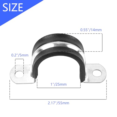 1 Inch Reinforced Rigid Pipe Strap, 2 Holes U Bracket Cable Clamp Hanger, Rubber Cushioned Insulated Clamp, Conduits Strap Clamps for Pipe Fixing on Various Surfaces, 10 PCS(25mm) - size: 1 inch (10 pcs)
