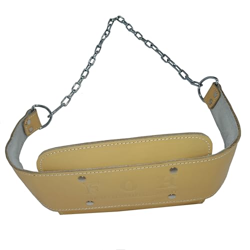 Leather Dip Belt | 30" Steel Chain, Padded Lumbar Support, For Powerlifting, For Weightlifting - color: Tan