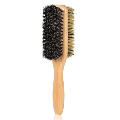 Boar Bristle Hair Brush for Men and Women, Double Side Slick Back Hair Brush with Medium & Firm Bristle, Sturdy Boar Bristle Brush for Waves, Fades, Slick Back Style (Yellow) - color: Yellow