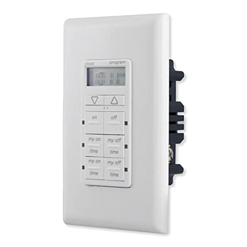 myTouchSmart In-Wall Digital Timer, 4 Programmable On/Off Buttons, 2 Easy On/Off Buttons, 24 Hour Daily Cycles, Blue LED Indicators, with Battery Backup, for Indoor/Outdoor Lights, Fans, 26893 | Manual Override, LED Indicators, Battery Backup Maintains Se