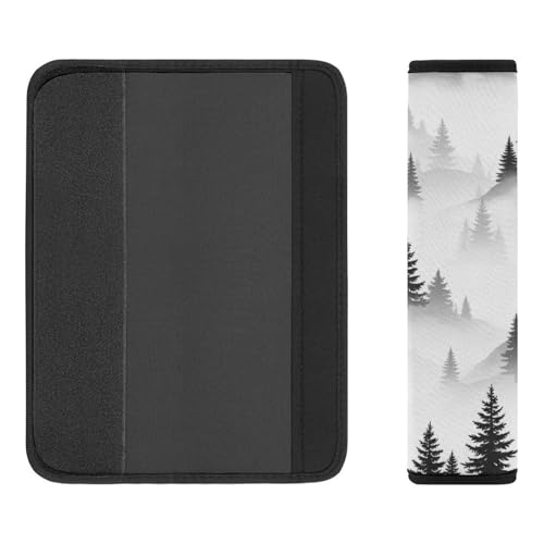 Breathable Car Seat Belt Pad for Girls And Boys, Stroller Pushchair High Chair, 2PCS Grey Rustic Woodland Pine Tree Jungle Smoky Mountain Retro Natural Shoulder Harness Cover Easy Install (No Tool) - color: Pattern 368