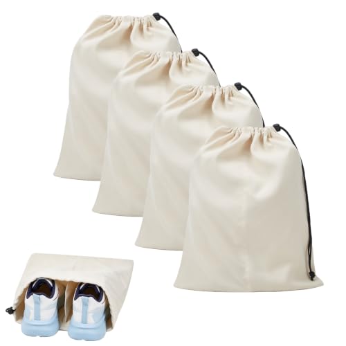 4 Pcs Shoe Bags for Travel, Shoes Pouch with Partition Design & Drawstring | 13.8"x17.7" Fits Most Shoes, Dust Resistant, Washable & Reusable Travel Shoe Bags, Travel Essentials for Men Women - color: Beige