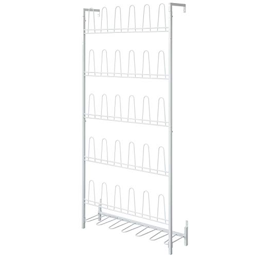 MyGift Matte White Metal Wall Mounted Shoe Rack, Holds 18 Pairs | Modern white metal wall shoe rack stores up to 18 pairs of shoes and boots while saving closet, mudroom, and entryway storage - color: White