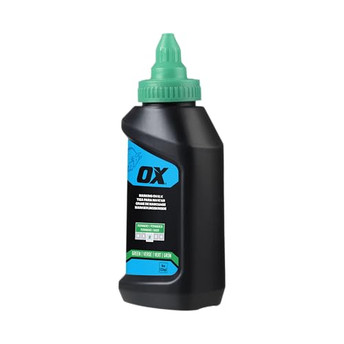 OX Green Chalk Line Powder Refill 8oz - Construction Marking | Weather-resistant, high-flow nozzle, leak-proof cap, multi-surface use, permanent 2 marking - color: Green - Hi-Visibility Green