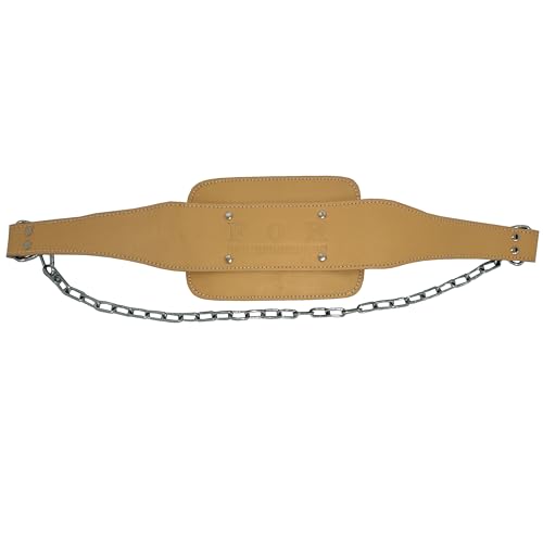 Leather Dip Belt | 30" Steel Chain, Padded Lumbar Support, For Powerlifting, For Weightlifting - color: Tan