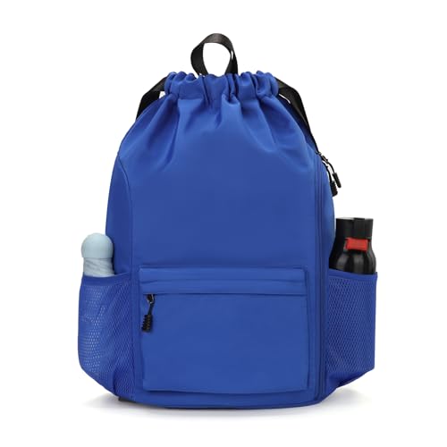 Valleycomfy Waterproof Drawstring Gym Backpack Bag for Men & Women Blue | Sports Gym Bag with Side Pocket - color: A-blue