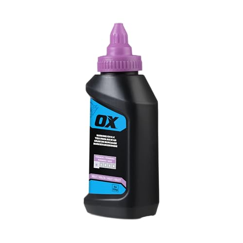 OX Violet Chalk Line Powder 8oz - Dust-Off Chalk Refill | Purple chalk line refill, zero permanence, leak-proof cap, high-flow nozzle, weather resistant, wood concrete metal stone - color: Violet - Dust-Off