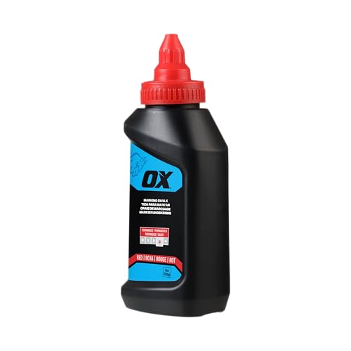 OX Red Chalk Line Powder 8oz Refill - Permanent Marking | Weather-resistant, high-flow nozzle, leak-proof cap, multi-surface use on wood, concrete, metal and stone - color: Red - Permanent