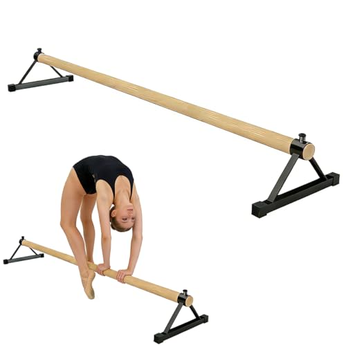 54" Gymnastics Pirouette Floor Bar, Wood Handstand Trainer Bars for Gymnastics Practice, Balance & Flexibility Training, Hardwood Ash with Steel Base for Home