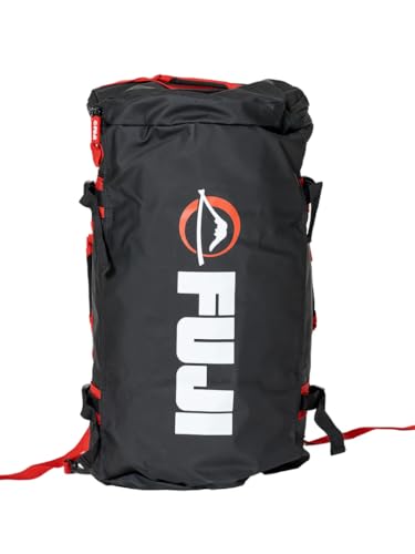 FUJI Unisex Convertible Duffle Backpack, Water-Resistant (Not Waterproof), Multi-Functional Luggage Gym Bag for Men and Women - color: Black/Red