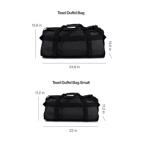 RAINS Texel Duffel – Waterproof Convertible Backpack Travel Bag, 14.8 gal | Waterproof PU duffel for women and men; 56 L convertible backpack, U-shaped zip, internal mesh pockets, padded straps - color: Black, size: Regular
